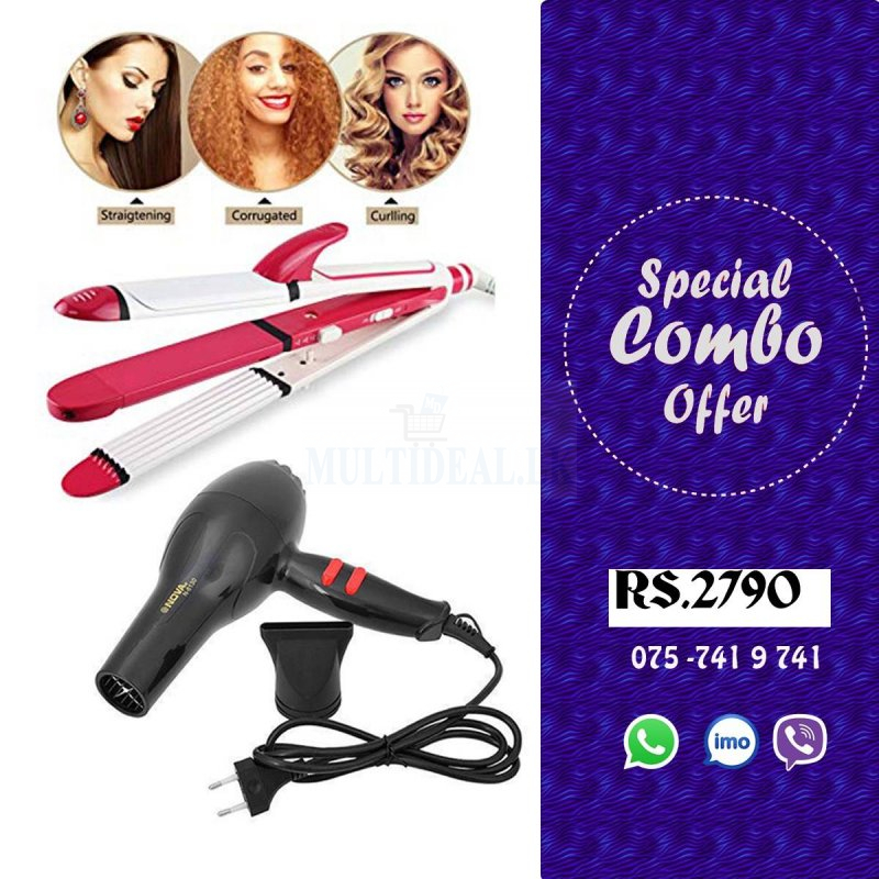Buy Combo Offer 3 in 1 Original Gemini Iron + Original Nova Hair Dryer